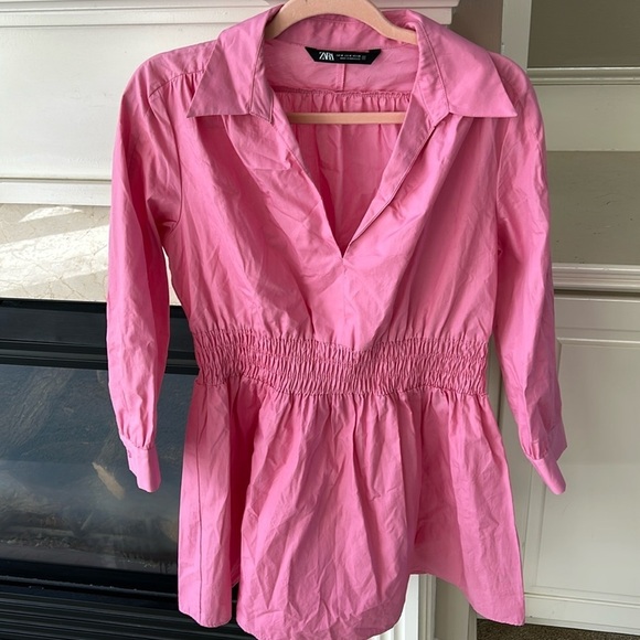 Zara Pink Cotton Poplin Long Sleeve Shirt Min Dress Medium - Picture 2 of 10